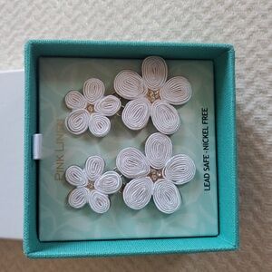 Pink Linen White Corded Flower Drop Earrings